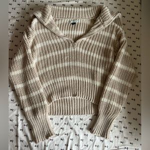 Beige off the shoulder kind of zip up sweater